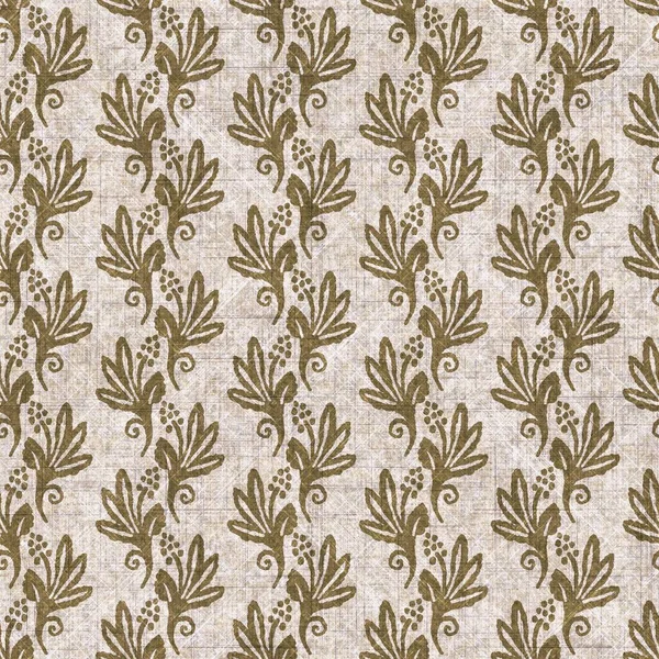 Sepia nötr botanik yaprak dikişsiz keten deseni. Yastık fırlatmak ve mobilya yapmak için organik doğal ton yeşilliği tasarımı. Modern bej kahverengi nötr ev dekorasyonu tekstil kumaşı.