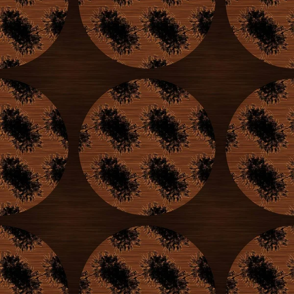 Brown wood effect decorative inlay texture. Seamless engraved oriental hardwood style pattern. Ornamental grain all over print for elegant woodwork circle motif backdrop. — Stock Photo, Image