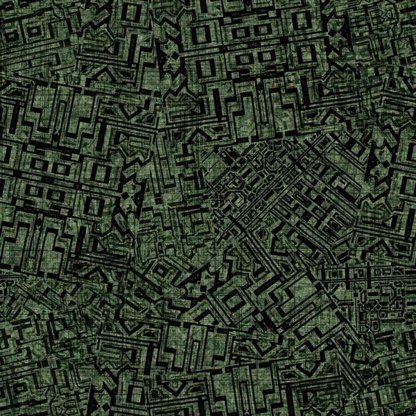 Grunge Ormanı yeşil rastgele geometrik sıkıntılı dikişsiz doku materyali. Düzensiz dağınık mimari plan tarzı grunge modeli. Boyalı, soyut tasarım örneği — Stok fotoğraf