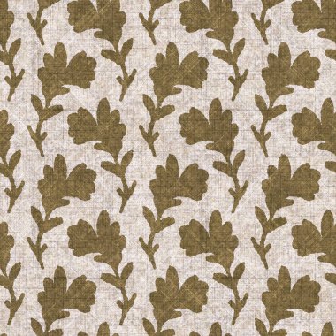 Sepia nötr botanik yaprak dikişsiz keten deseni. Yastık fırlatmak ve mobilya yapmak için organik doğal ton yeşilliği tasarımı. Modern bej kahverengi nötr ev dekorasyonu tekstil kumaşı.