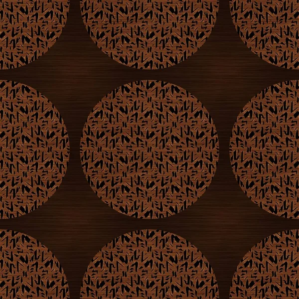 Brown wood effect decorative inlay texture. Seamless engraved oriental hardwood style pattern. Ornamental grain all over print for elegant woodwork circle motif backdrop. — Stock Photo, Image