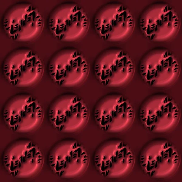 Tessitura orientale decorativa effetto metallo rosso. Modello di motivo a cerchio 3d ossidato inciso senza cuciture. Ornamentale all over stampa per moderno asiatico fusione sfondo. — Foto Stock