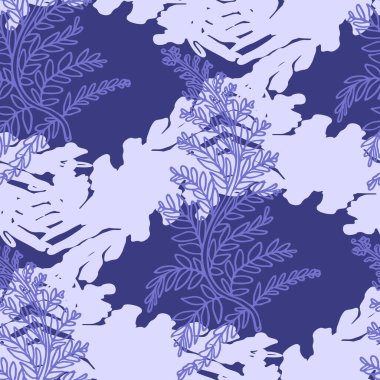 Mor botanik yılın kusursuz desenli dokusu. Ton keten dokusunda renkli bir ton. Çiçek yapraklı kumaş efekt arka planı. Vektör taşı.