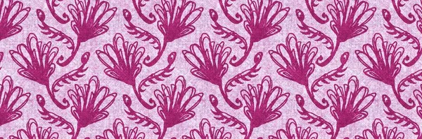 Fuchsia pembe botanik kenarı. Modern, parlak tonsal yaprak kesimi. Washi bandı ya da nakış şablonu için dekoratif oldukça sonsuz bir bant