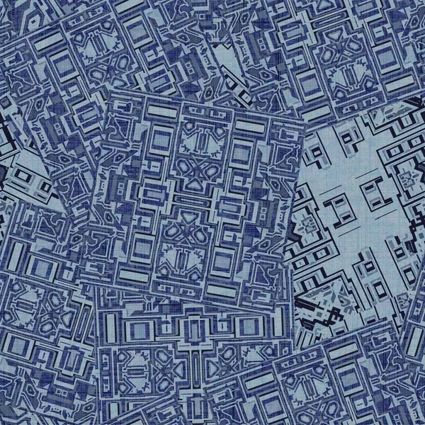 Grunge marka kot rastgele geometrik asit yıkamalı, dikişsiz doku malzemesi. Düzensiz dağınık mimari plan tarzı grunge modeli. Boyanmış çivit mavisi soyut tasarım örneği.