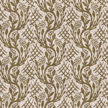 Sepia nötr botanik yaprak dikişsiz keten deseni. Yastık fırlatmak ve mobilya yapmak için organik doğal ton yeşilliği tasarımı. Modern bej kahverengi nötr ev dekorasyonu tekstil kumaşı.