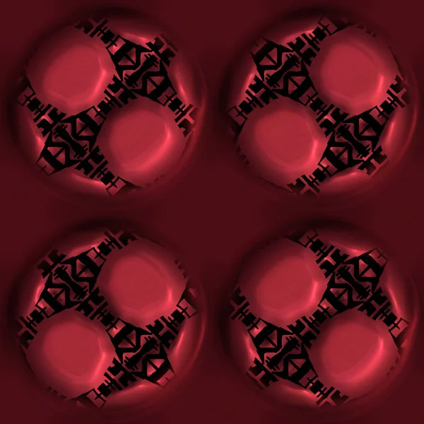 Röd metall effekt dekorativ orientalisk konsistens. Sömlöst graverat oxiderat 3D-cirkelmotiv. Prydnadsföremål överallt tryck för modern asiatisk fusion bakgrund. — Stockfoto