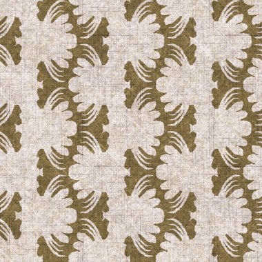 Sepia nötr botanik yaprak dikişsiz keten deseni. Yastık fırlatmak ve mobilya yapmak için organik doğal ton yeşilliği tasarımı. Modern bej kahverengi nötr ev dekorasyonu tekstil kumaşı.