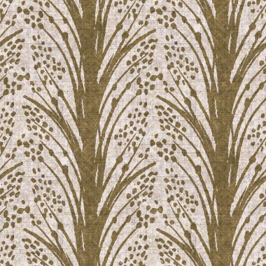 Sepia nötr botanik yaprak dikişsiz keten deseni. Yastık fırlatmak ve mobilya yapmak için organik doğal ton yeşilliği tasarımı. Modern bej kahverengi nötr ev dekorasyonu tekstil kumaşı.