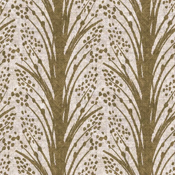 Sepia nötr botanik yaprak dikişsiz keten deseni. Yastık fırlatmak ve mobilya yapmak için organik doğal ton yeşilliği tasarımı. Modern bej kahverengi nötr ev dekorasyonu tekstil kumaşı.