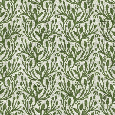 Orman yeşili botanik yaprağı dikişsiz keten desenli. Yastık, yumuşak mobilya ve modern ev dekorasyonu kumaş kumaşı için ton yeşilliği tasarımı üzerine organik doğal ton.