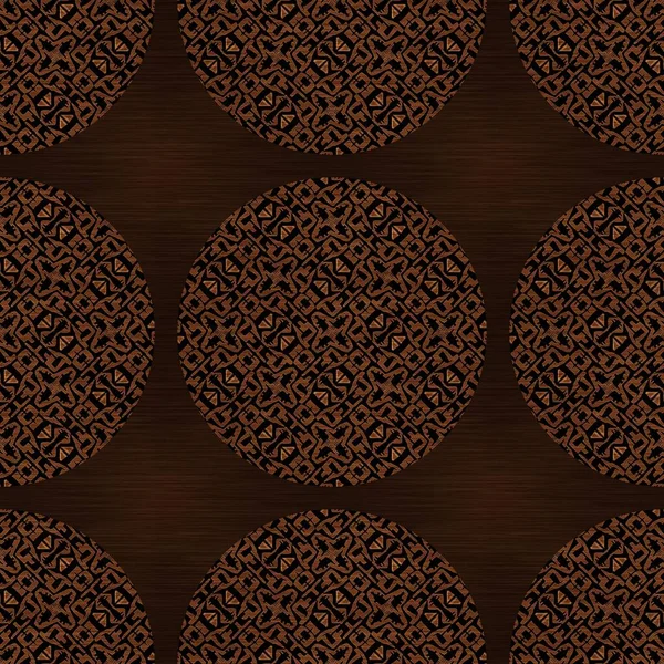 Barna fa hatás dekoratív berakás textúra. Zökkenőmentes gravírozott keleti keményfa stílusú minta. Díszes gabona az egész nyomtatott elegáns famunka kör motívum háttér. — Stock Fotó