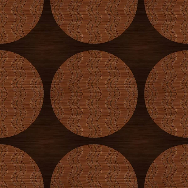 Brown wood effect decorative inlay texture. Seamless engraved oriental hardwood style pattern. Ornamental grain all over print for elegant woodwork circle motif backdrop. — Stock Photo, Image