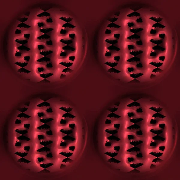 Roter Metall-Effekt dekorative orientalische Textur. Nahtlos eingravierte oxidierte 3D-Kreis-Motivmuster. Ornamental all over print für moderne asiatische Fusionskulisse. — Stockfoto