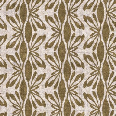 Sepia nötr botanik yaprak dikişsiz keten deseni. Yastık fırlatmak ve mobilya yapmak için organik doğal ton yeşilliği tasarımı. Modern bej kahverengi nötr ev dekorasyonu tekstil kumaşı.