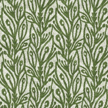 Orman yeşili botanik yaprağı dikişsiz keten desenli. Yastık, yumuşak mobilya ve modern ev dekorasyonu kumaş kumaşı için ton yeşilliği tasarımı üzerine organik doğal ton.