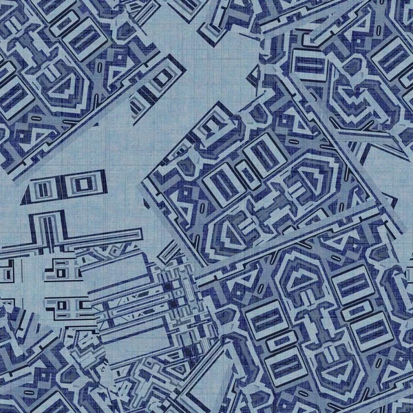 Grunge denim náhodné geometrické kyseliny omýt bezešvé textury materiálu. Nepravidelný chaotický architektonický plán styl grunge vzor. Zabarvený rozrušený indigo modrý abstraktní design. — Stock fotografie