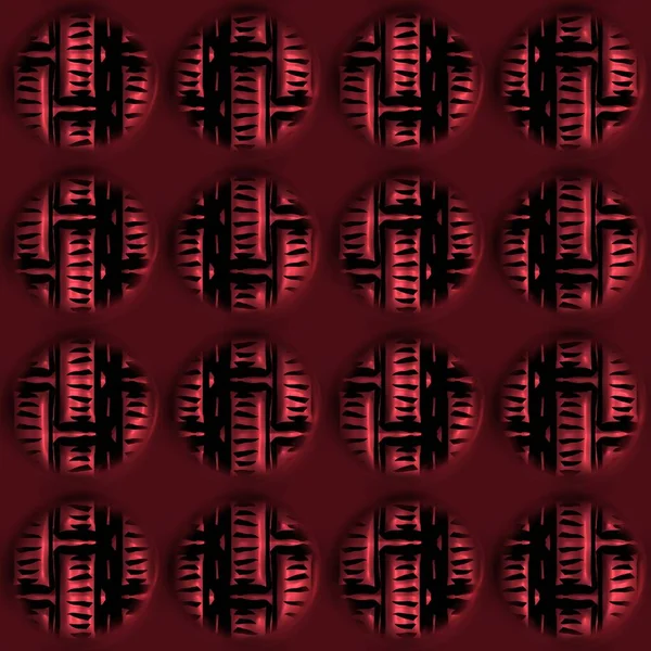 赤金属効果装飾東洋のテクスチャ。シームレスに刻まれた酸化された3Dサークルモチーフパターン。現代のアジアの融合の背景のための印刷上の装飾. — ストック写真