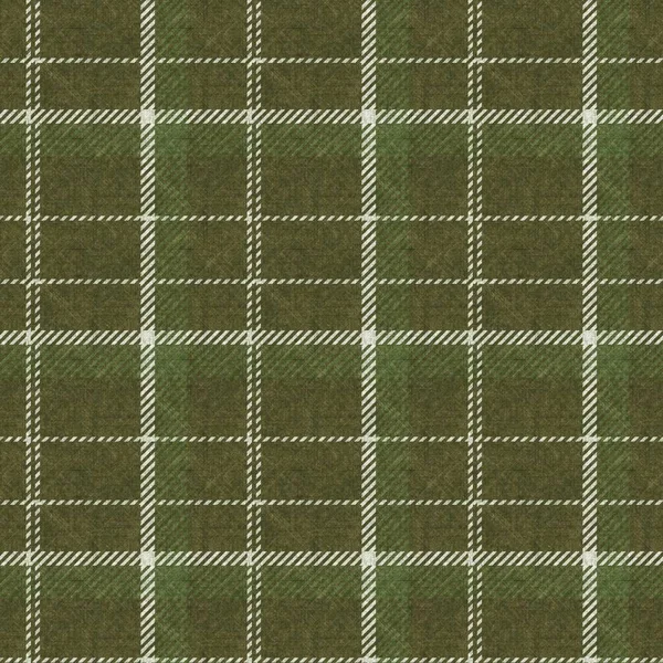 Muted green winter woven plaid texture. Seamless woolen scottish style plaid fabric cloth. Rustic classic checkered material effect repeat tile. — Stock Photo, Image