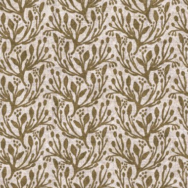 Sepia nötr botanik yaprak dikişsiz keten deseni. Yastık fırlatmak ve mobilya yapmak için organik doğal ton yeşilliği tasarımı. Modern bej kahverengi nötr ev dekorasyonu tekstil kumaşı.