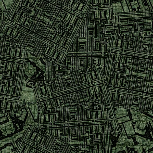 Grunge forest green random geometric distressed seamless texture material. Unregelmäßige chaotische architektonische Plan Stil Grunge-Muster. Gefärbtes gewaschenes abstraktes Design — Stockfoto