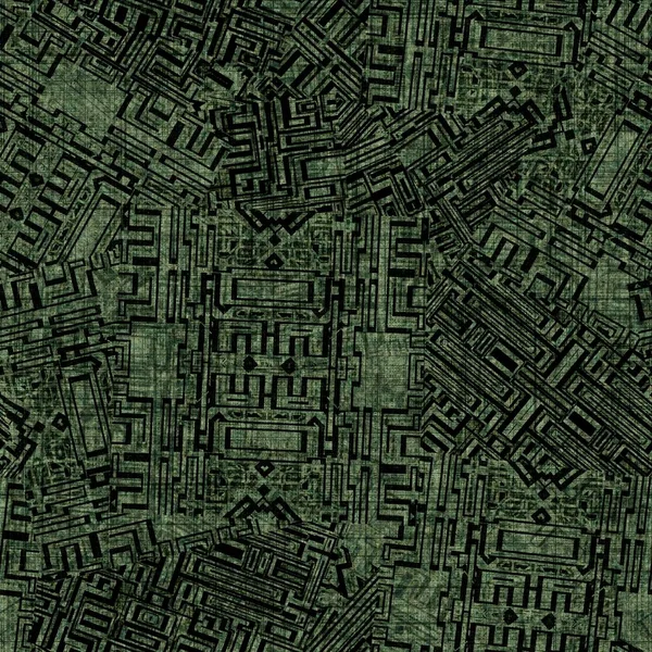 Grunge forest green random geometric distressed seamless texture material. Unregelmäßige chaotische architektonische Plan Stil Grunge-Muster. Gefärbtes gewaschenes abstraktes Design — Stockfoto