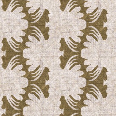 Sepia nötr botanik yaprak dikişsiz keten deseni. Yastık fırlatmak ve mobilya yapmak için organik doğal ton yeşilliği tasarımı. Modern bej kahverengi nötr ev dekorasyonu tekstil kumaşı.