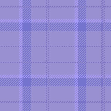 Yılın pürüzsüz desensiz desenli mor tartan rengi. Tonal gingham damalı moda doku arka planı. Yumuşak pastel menekşe mavisi vektör tekrar kiremit örneği.