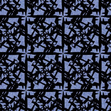 Denim stili geometrik tuval efekti kusursuz doku malzemesi. Erkeksi kotlar mavi boyalı desen. Solmuş çivit rengi soyut yazdırılmış döşeme örneği.