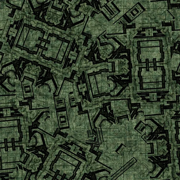 Grunge skog grön slumpmässigt geometriskt bekymrad sömlös textur material. Oregelbunden rörig arkitektonisk plan stil grunge mönster. Färgat tvättat abstrakt designmärke — Stockfoto