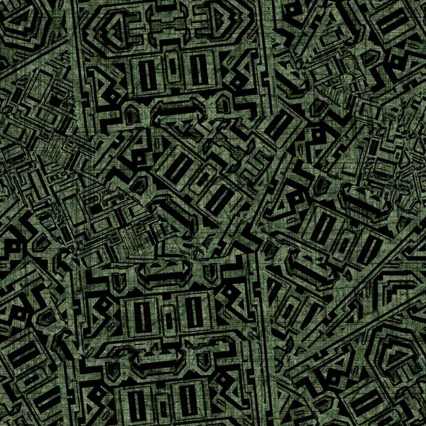 Grunge les zelená náhodné geometrické problémové bezešvé textury materiálu. Nepravidelný chaotický architektonický plán styl grunge vzor. Barevné omyté abstraktní design hodinky — Stock fotografie