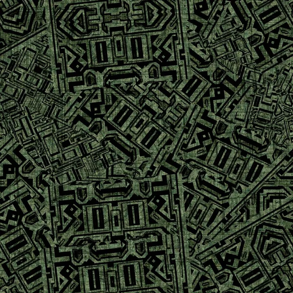 Grunge forest green random geometric distressed seamless texture material. Unregelmäßige chaotische architektonische Plan Stil Grunge-Muster. Gefärbtes gewaschenes abstraktes Design — Stockfoto