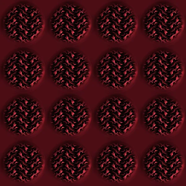 Kırmızı metal efekti dekoratif doğu dokusu. Kusursuz işlemeli oksitlenmiş üç boyutlu daire motifi. Modern Asya füzyon arkaplanı için her tarafı süslemeli.. — Stok fotoğraf