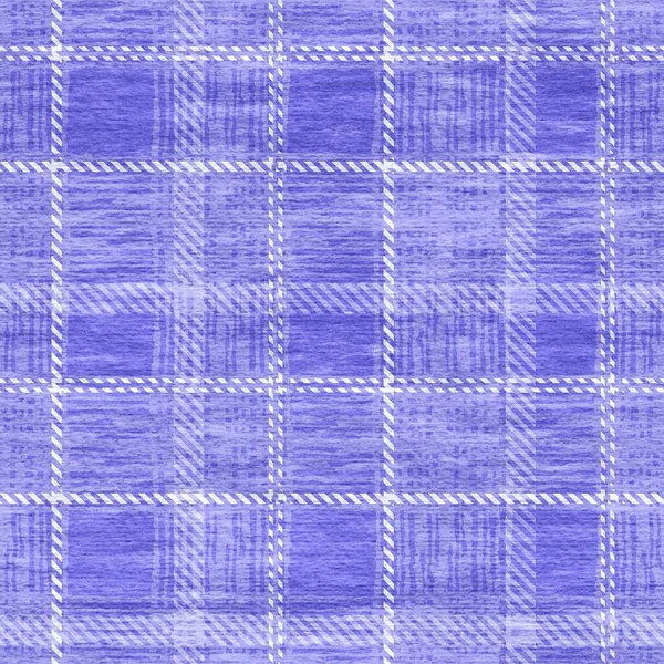 Peri roxo xadrez tartan cor do ano sem costura textura padrão. Tonal grunge verificar fundo texturizado na moda. Azul macio branco lavado material de efeito têxtil. Grunge jpg telha raster. — Fotografia de Stock