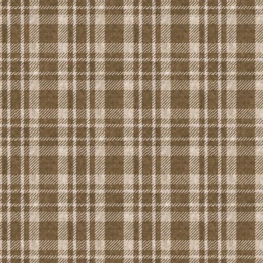 Sepya kahverengi, nötr, ekose kumaş arka plan. Kusursuz eski moda ekose kumaş kumaş. Kırsal klasik damalı tekstil etkisi yineleniyor. 