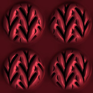 Kırmızı metal efekti dekoratif doğu dokusu. Kusursuz işlemeli oksitlenmiş üç boyutlu daire motifi. Modern Asya füzyon arkaplanı için her tarafı süslemeli.. 