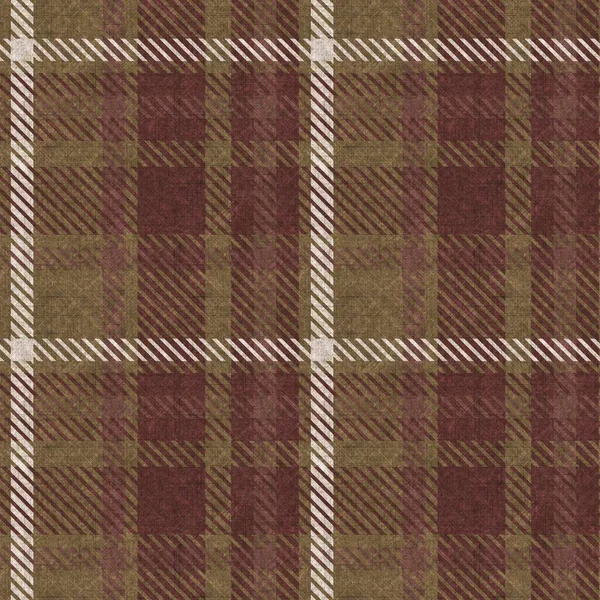 Sepia brown neutral woven plaid texture background. Seamless old worn style plaid fabric cloth. Rustic classic checkered textile effect repeat tile. — Stock Photo, Image