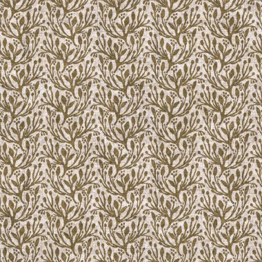 Sepia nötr botanik yaprak dikişsiz keten deseni. Yastık fırlatmak ve mobilya yapmak için organik doğal ton yeşilliği tasarımı. Modern bej kahverengi nötr ev dekorasyonu tekstil kumaşı.