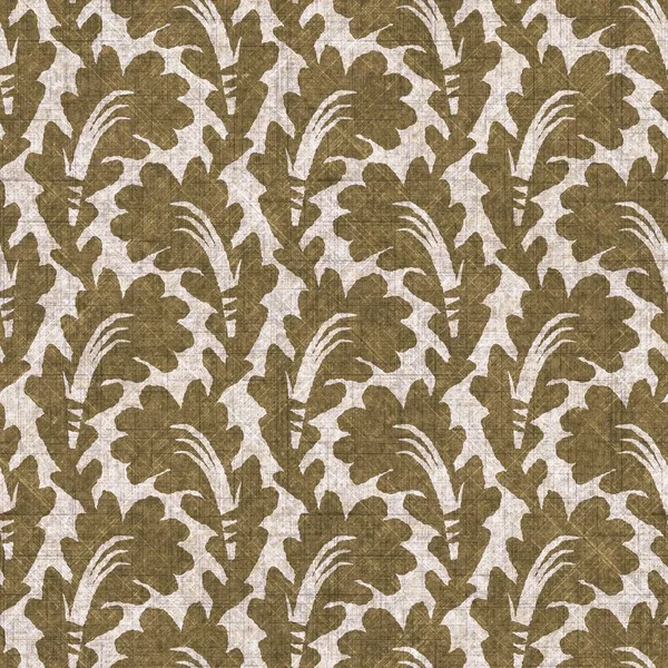 Sepia nötr botanik yaprak dikişsiz keten deseni. Yastık fırlatmak ve mobilya yapmak için organik doğal ton yeşilliği tasarımı. Modern bej kahverengi nötr ev dekorasyonu tekstil kumaşı.
