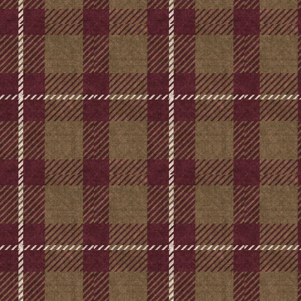 Sepia brown neutral woven plaid texture background. Seamless old worn style plaid fabric cloth. Rustic classic checkered textile effect repeat tile. — Stock Photo, Image