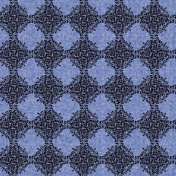 Džínový styl geometrické plátno efekt bezešvé textury materiálu. Mužské džíny modrý styl obarvený vzor. Vybledlý indigo abstraktní tištěný design dlaždice. — Stock fotografie