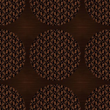 Kahverengi ahşap efekt süsleme dokusu. Kusursuz oymalı doğulu ahşap desenli. Zarif ahşap daire motifi arkaplanı için her tarafı süslemeli tahıl.. 