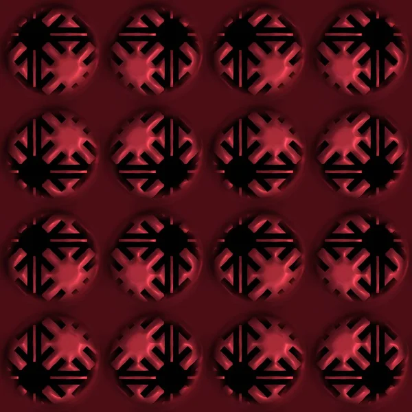 Rood metalen effect decoratieve oosterse textuur. Naadloze gegraveerde geoxideerde 3D cirkel motief patroon. Ornamental all over print voor moderne Aziatische fusie achtergrond. — Stockfoto