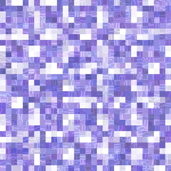 Patrón sin costura diminuto mosaico geométrico púrpura rejilla de píxeles. Moderna forma cuadrada azulejo textura tendencia. Color del año 2022 fondo de rejilla. Alta calidad jpg raster swatch. — Foto de Stock