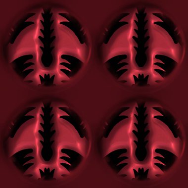 Kırmızı metal efekti dekoratif doğu dokusu. Kusursuz işlemeli oksitlenmiş üç boyutlu daire motifi. Modern Asya füzyon arkaplanı için her tarafı süslemeli.. 