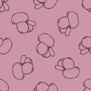 El çizimi yaban mantarı vektör deseni. Baskı için kusursuz mor biyoloji mantarları. Vahşi mantarların dekoratif arka planı. 