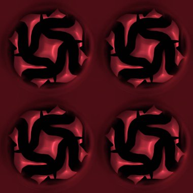 Kırmızı metal efekti dekoratif doğu dokusu. Kusursuz işlemeli oksitlenmiş üç boyutlu daire motifi. Modern Asya füzyon arkaplanı için her tarafı süslemeli.. 