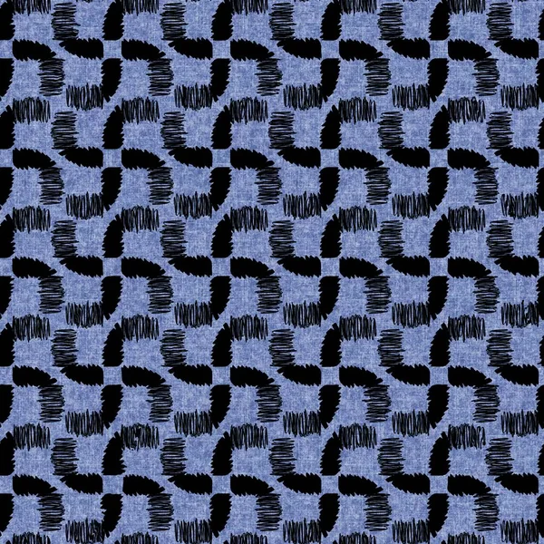 Denim stili geometrik tuval efekti kusursuz doku malzemesi. Erkeksi kotlar mavi boyalı desen. Solmuş çivit rengi soyut yazdırılmış döşeme örneği. — Stok fotoğraf