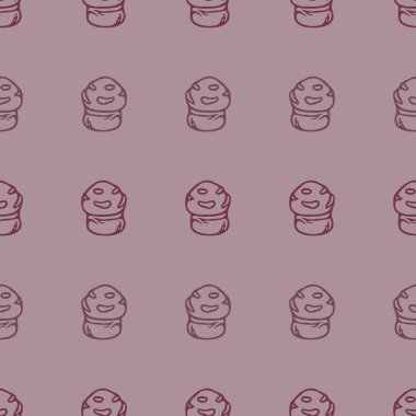 El çizimi yaban mantarı vektör deseni. Baskı için kusursuz mor biyoloji mantarları. Vahşi mantarların dekoratif arka planı. 