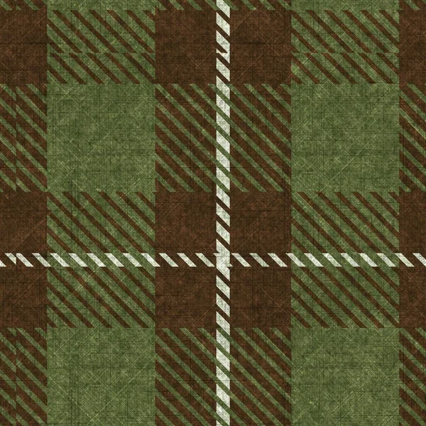 Muted green winter woven plaid texture. Seamless woolen scottish style plaid fabric cloth. Rustic classic checkered material effect repeat tile. — Stock Photo, Image